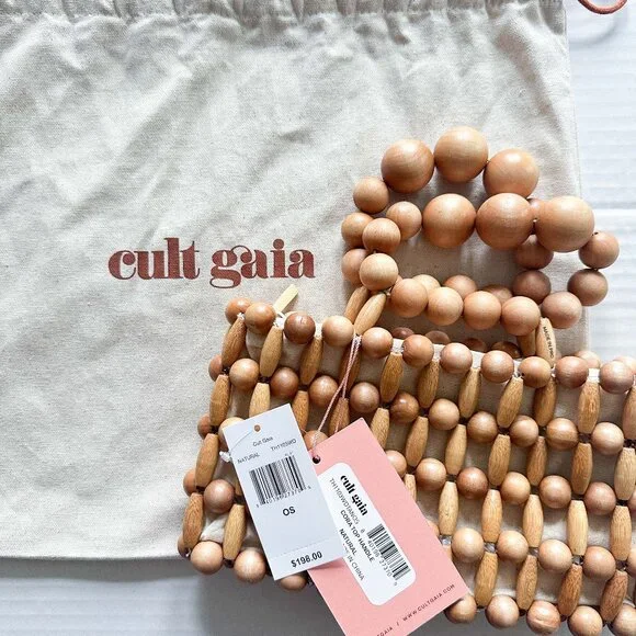 NWT Cult Gaia Cora Beaded Wood Top-Handle Bag Small - Picture 4 of 6